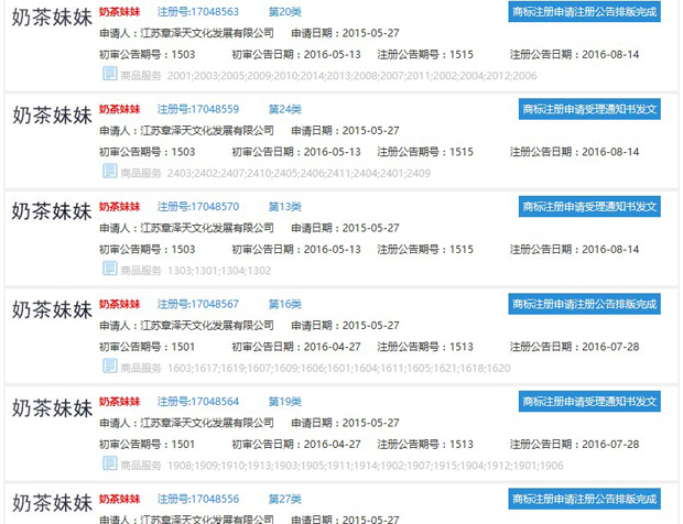 全套“奶茶妹妹”商标的一部分